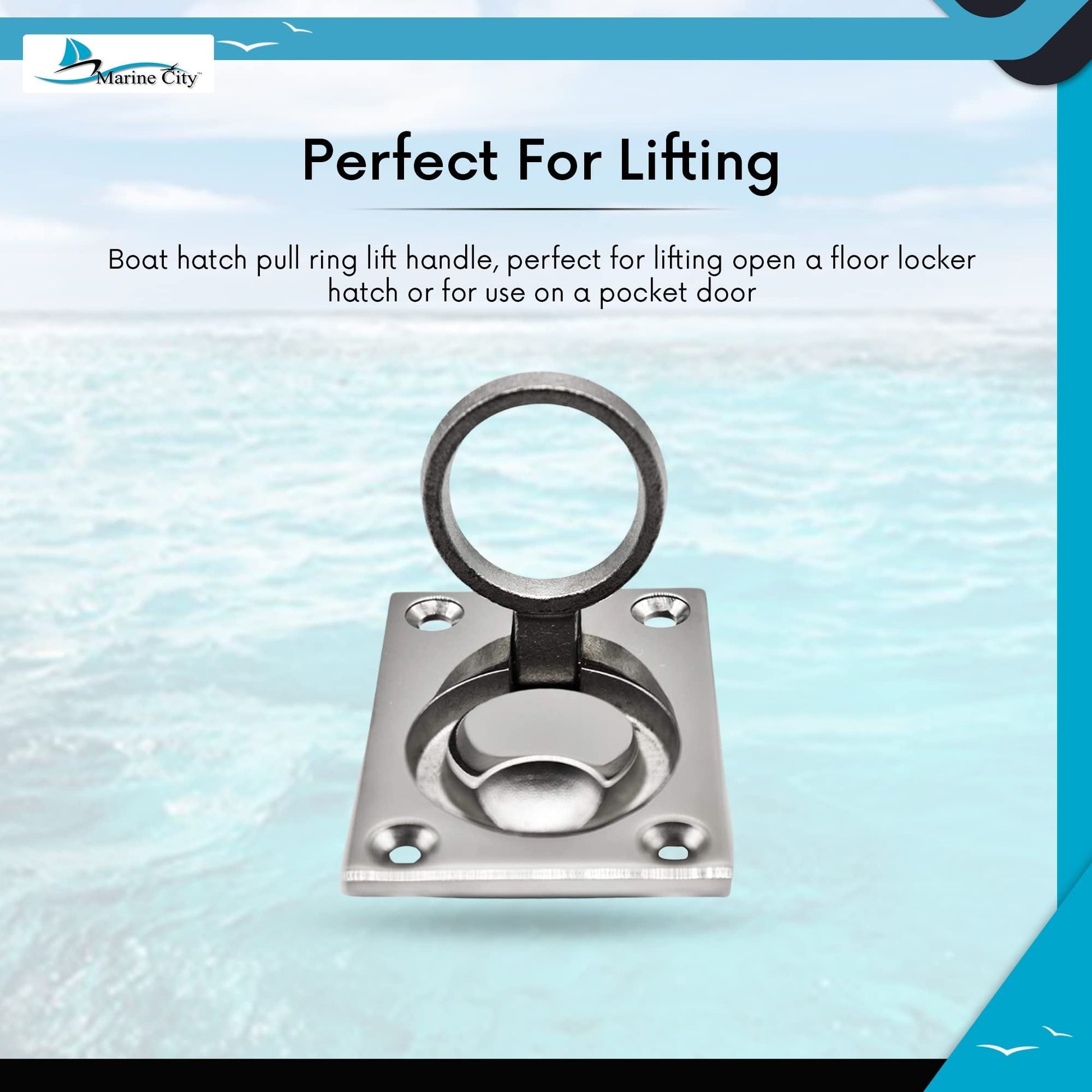 Marine City Locker Lift Pull Ring Handle – 316 Stainless Steel, 1.75 × 2.5" Marine City