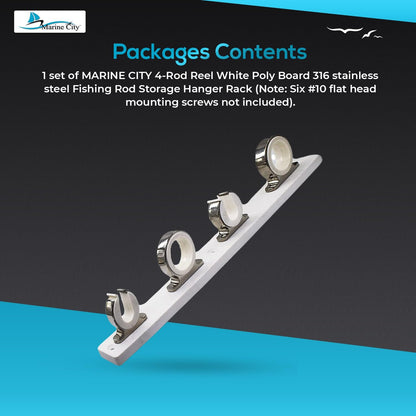 Marine City 4-Rod Reel Fishing Rod Storage Hanger Rack – 316 Stainless Steel
