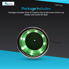 Marine City Stainless Steel LED Drink Cup Holder with 8 Green Lights & Drain