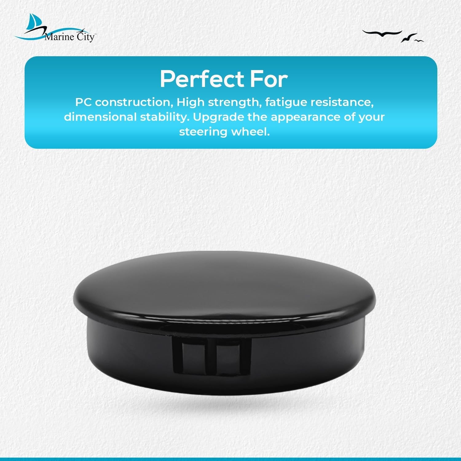MARINE CITY Black 2-1/2” PC Steering Wheel Center Cap High Strength Easy Install Marine City Hardware