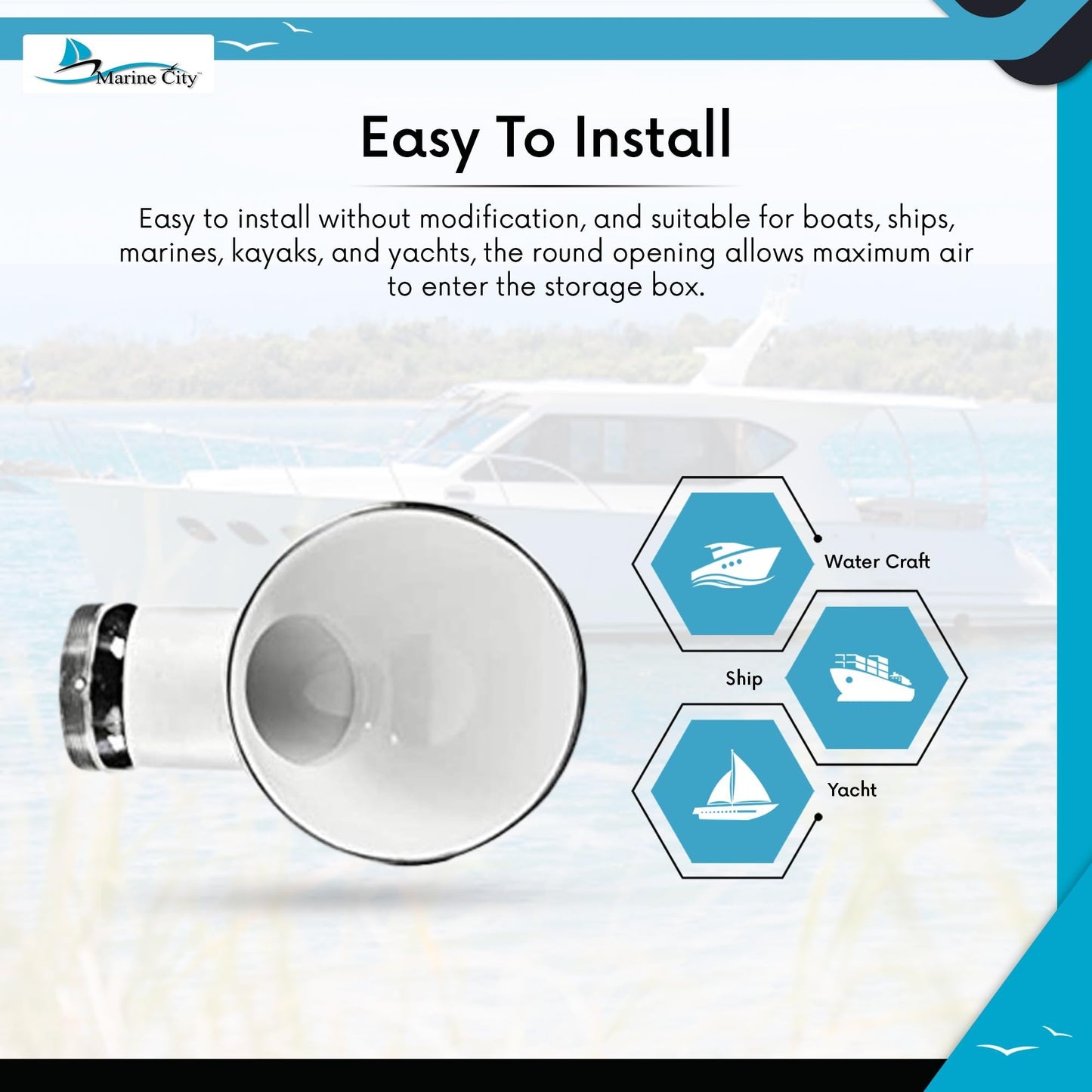 Marine City 3-Inch Round White Cowl Vent 304 Stainless Steel, Corrosion-Resistant Marine City