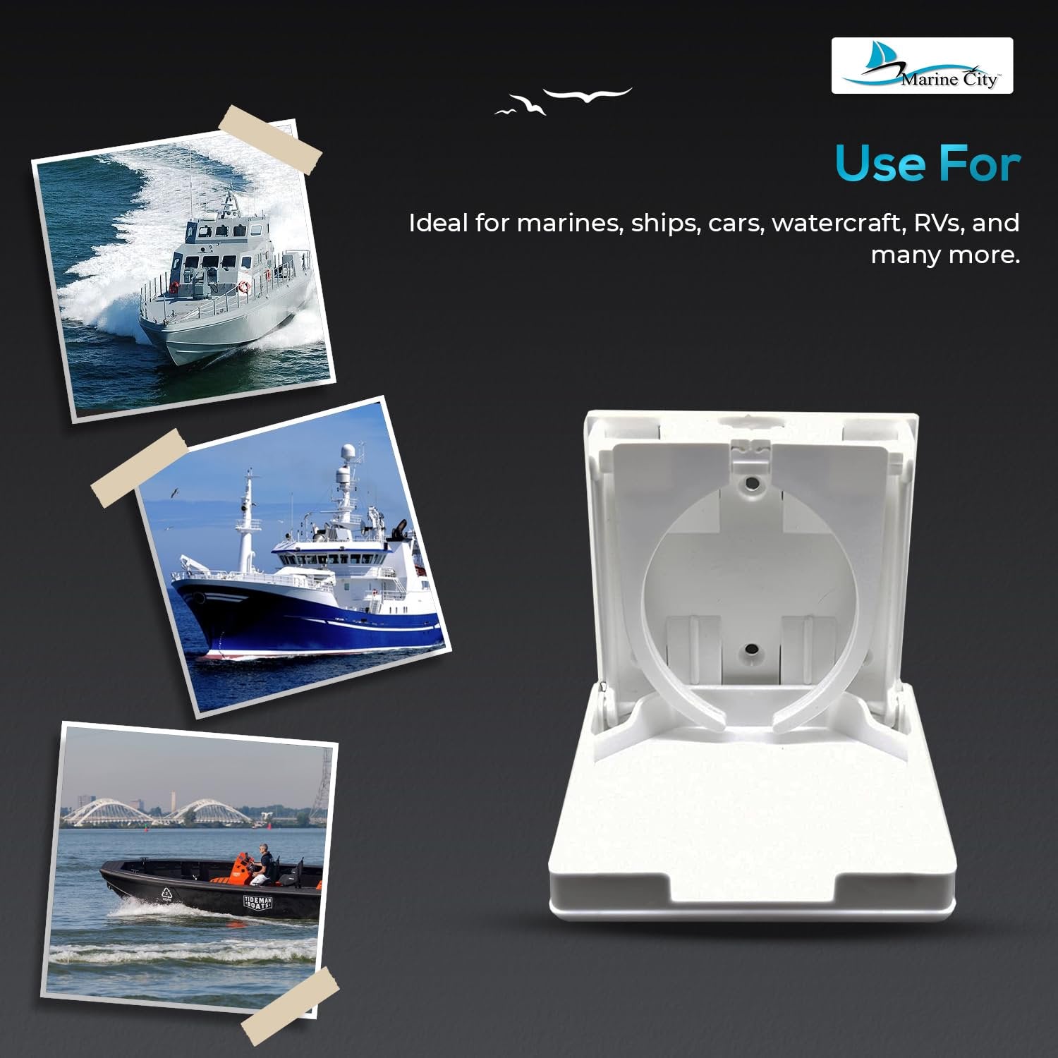 Marine City White Adjustable Folding Cup Holder – ABS Plastic (Pack of 2) Marine City Hardware
