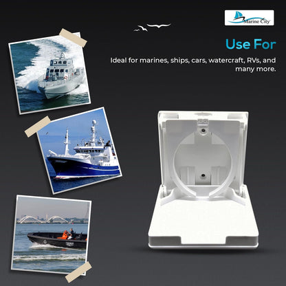 Marine City White Adjustable Folding Cup Holder – ABS Plastic (Pack of 2) Marine City Hardware