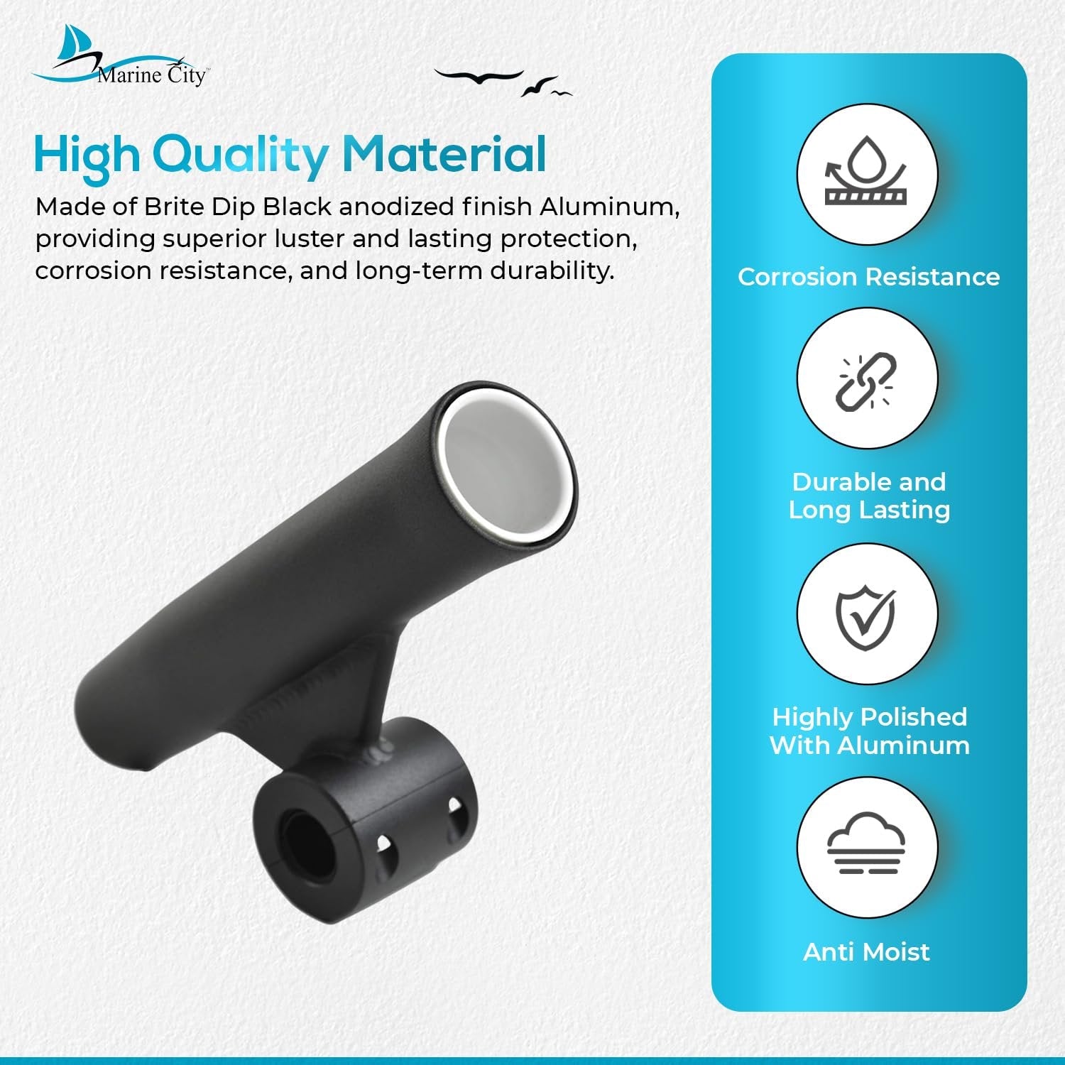 Marine City Adjustable Fishing Rod Holder, 7/8"-1" Rails, Anodized Aluminum Marine City