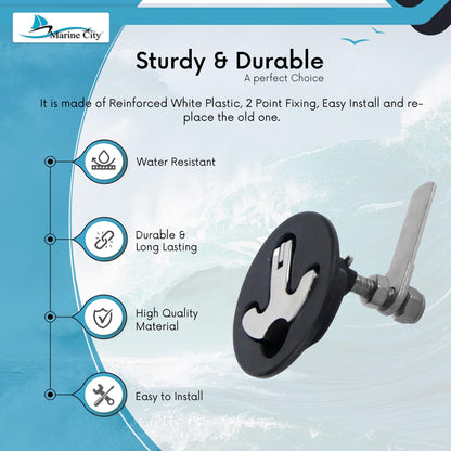 Marine City Nylon Black Round Hatch Flush Pull Stem Latch – 316 Stainless Steel