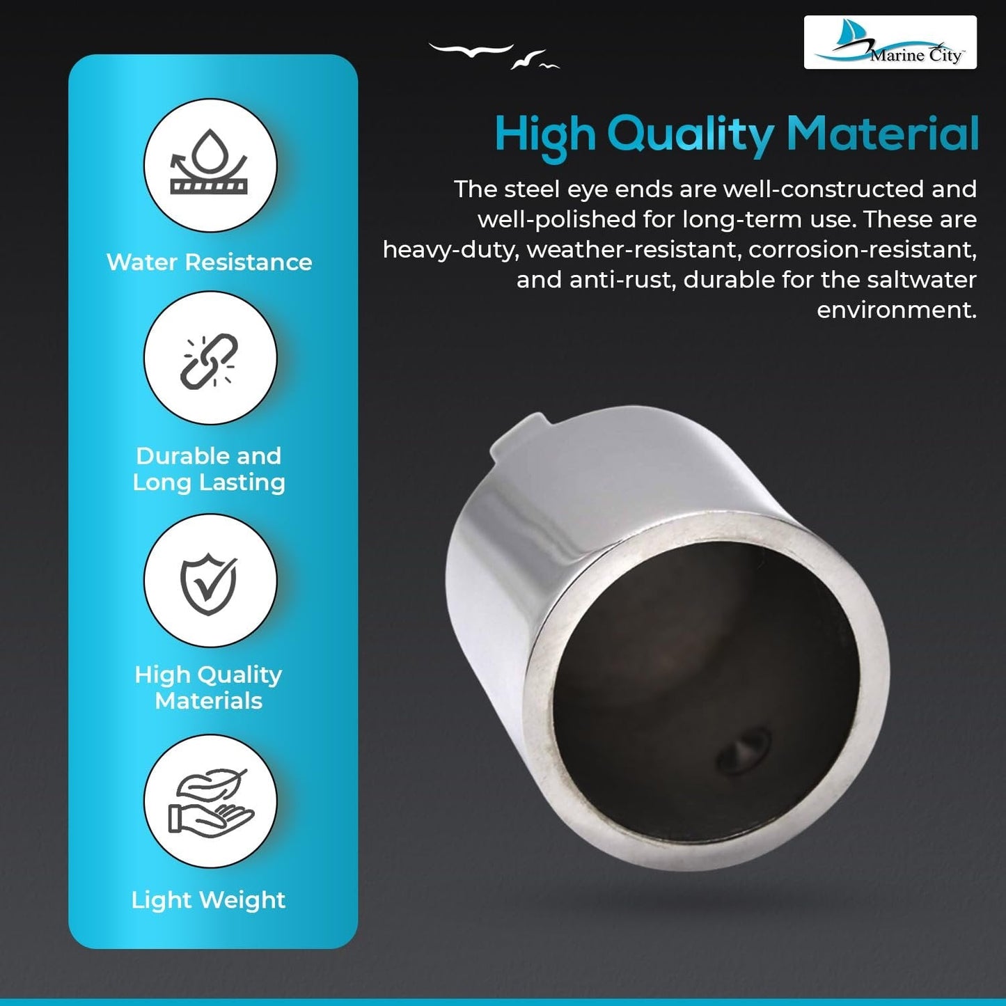 Marine City 316 Stainless Steel Round Outside Eye End for Bimini Top (Pack of 1) Marine City Hardware