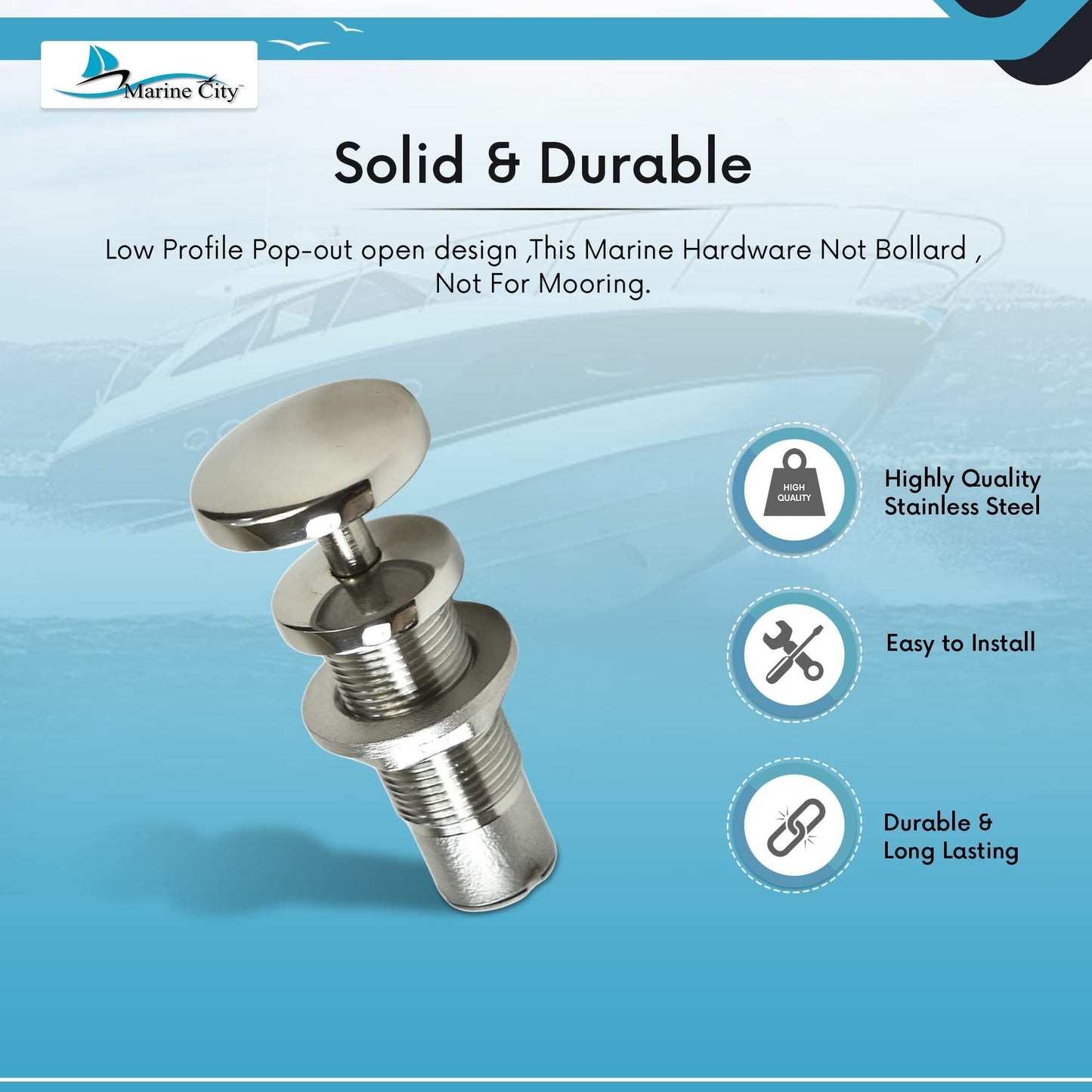 Marine City Retractable Fender Cleat – 316 Stainless Steel Pop-Up, Durable Marine City