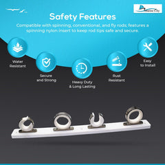 Marine City 4-Rod Reel Fishing Rod Storage Hanger Rack – 316 Stainless Steel
