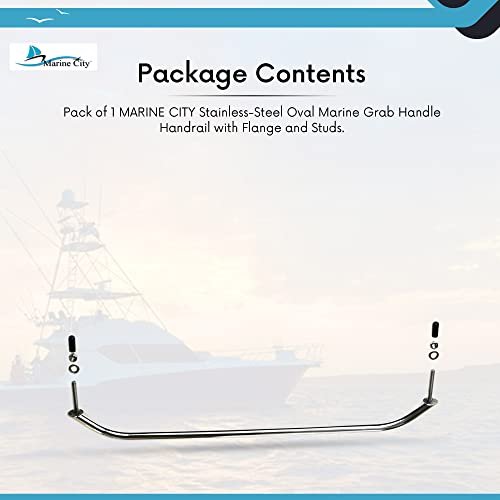 Marine City 23” Stainless Steel Oval Tube Boat Handrail with Flange & Studs MARINE CITY