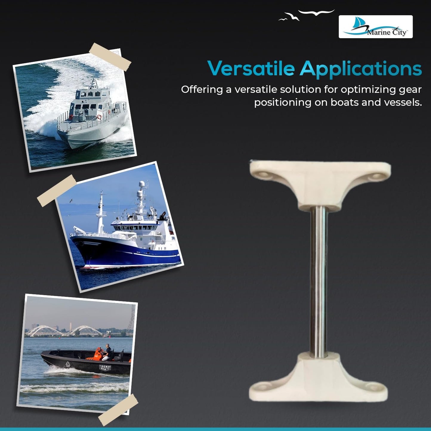 Marine City Adjustable Stand-off Extension, Stainless Steel Tube with Nylon Base MARINE CITY
