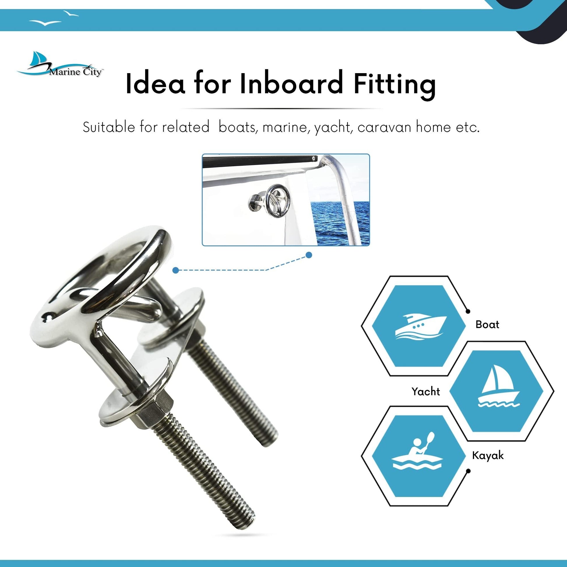 MARINE CITY Transom Mount Ski Tow Hook – 316 Stainless Steel, 3 inches Ring Marine City