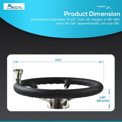 Marine City Volante de acero inoxidable para barco con agarre de espuma negra de 13-1/2 pulgadas con perilla para yate (diámetro: 13-1/2 pulgadas)