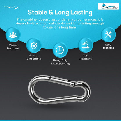 Marine City Carabiner Clip Snap Hook – 316 Stainless Steel, 4 Inches, Durable MARINE CITY