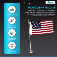 Marine City 22.5 Inches Pipe-Clamp Flagpole with US Flag – Stainless Steel