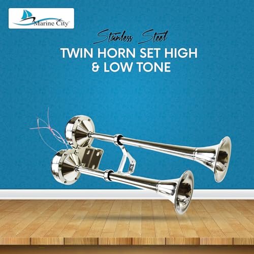 Marine City Stainless Steel Twin Horn Set – High & Low Tone, 465mm, Dual Tone