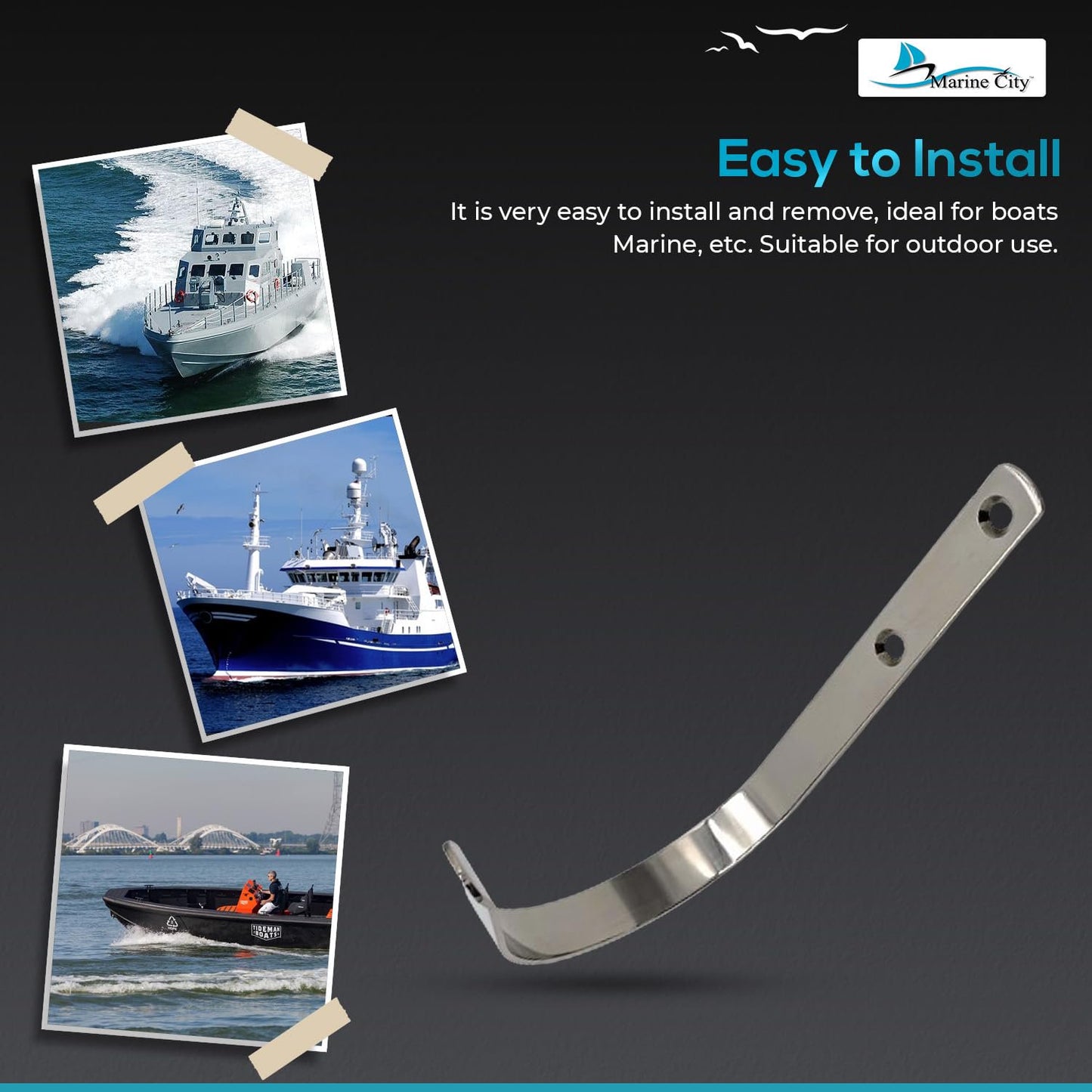 Marine City 304 Stainless Steel Ring Buoy Bracket – 7" Holder with 4.85" Hook