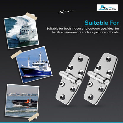 Marine City 316 Stainless Steel Covered Strap Hinges with Caps – 3" x 1-1/2" Marine City