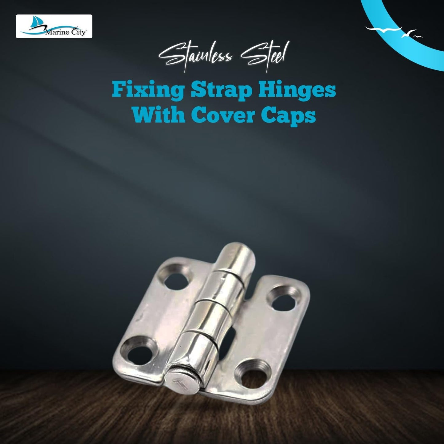 Marine City Stainless Steel Covered Strap Hinges w/ Cap 1-2/5” × 1-1/2” (2 Pcs)