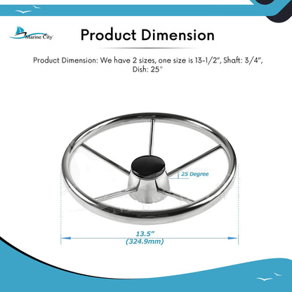 Marine City 5-Spoke Stainless Steel Steering Wheel – 304 Corrosion Resistant