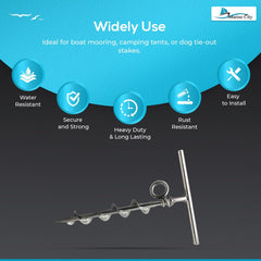 Marine City Spiral Ground Anchor with O-Ring – 304 Stainless Steel, Durable