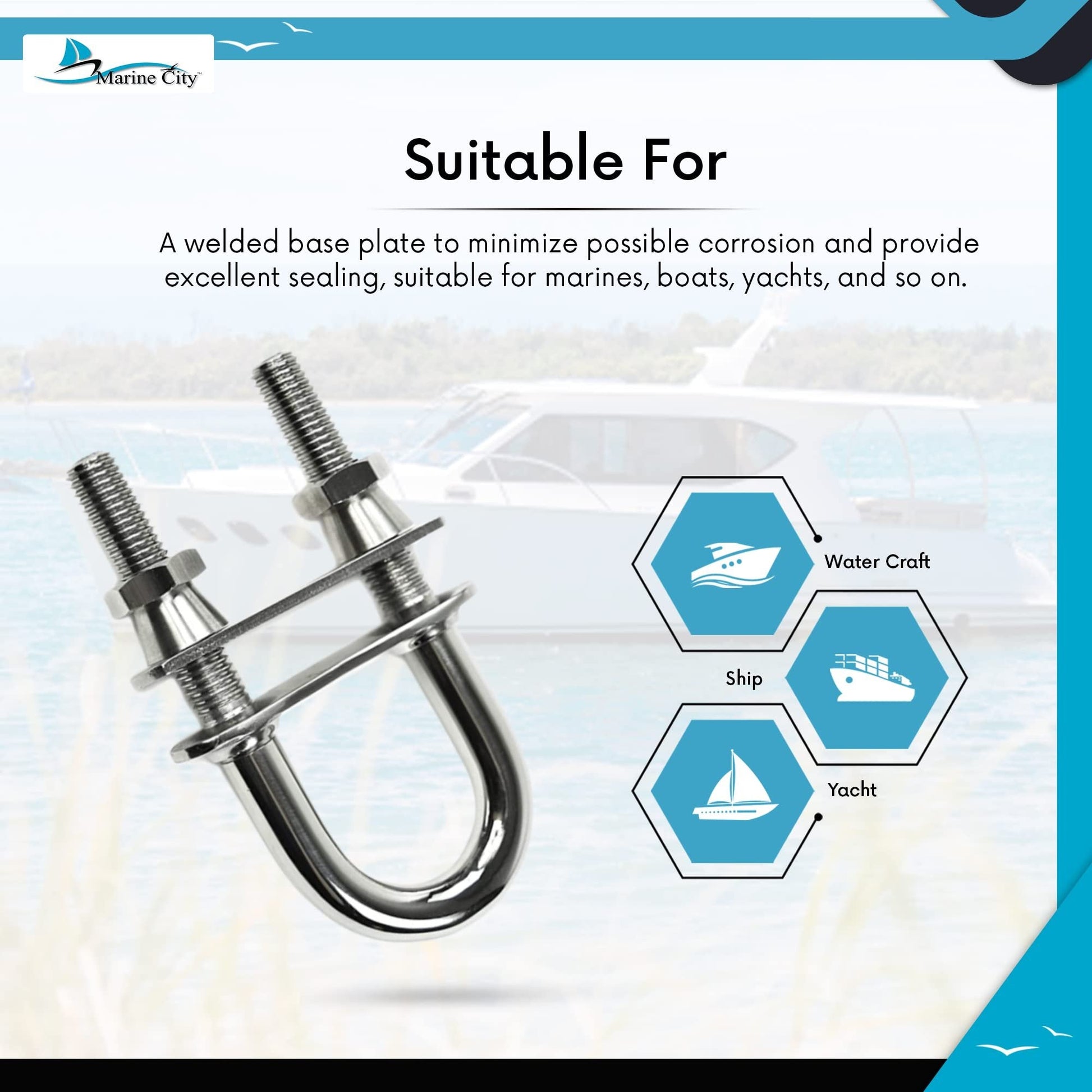 Marine City 316 Stainless Steel Welded Plate U-Bolt - Corrosion-Resistant Marine City