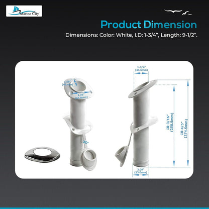 MARINE CITY White Nylon Flush Mount Rod Holder – UV Stabilized 30° with Cap