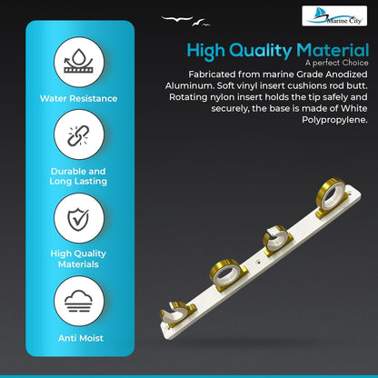 Marine City Carrete de 4 cañas Tablero de poliéster Blanco Aluminio Recubrimiento en Polvo de Oro Brillante Estante de Almacenamiento para cañas de Pescar para Barcos, Furgonetas y Coches