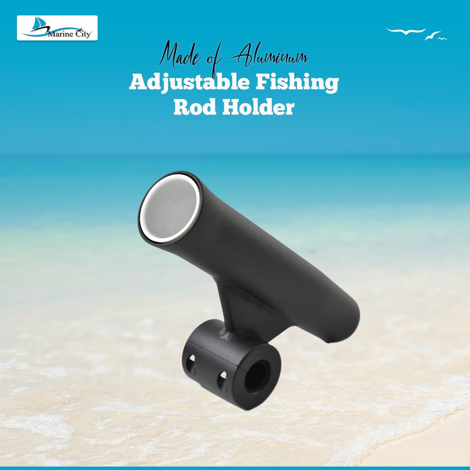 Marine City Adjustable Fishing Rod Holder, 7/8"-1" Rails, Anodized Aluminum Marine City