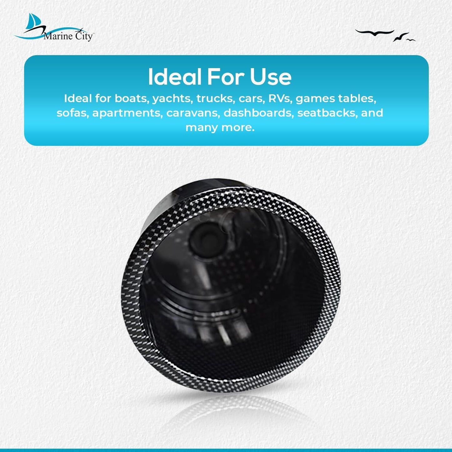 Marine City Black Closeable Plastic Cup Holder with Drain – Flush Mount Design