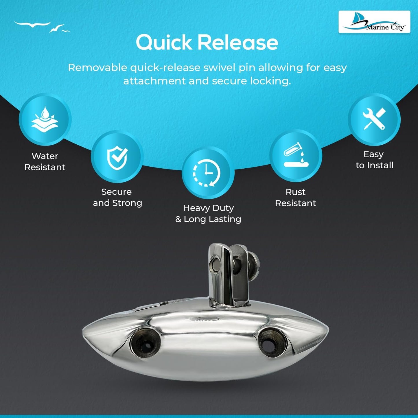 Marine City 316 Stainless Steel Quick Release Mount Swivel Hinge for Bimini Top (1 Pcs)