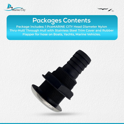 Marine City 3.25” Nylon Thru-Hull Fitting, Stainless Steel Trim & Rubber Flapper MARINE CITY