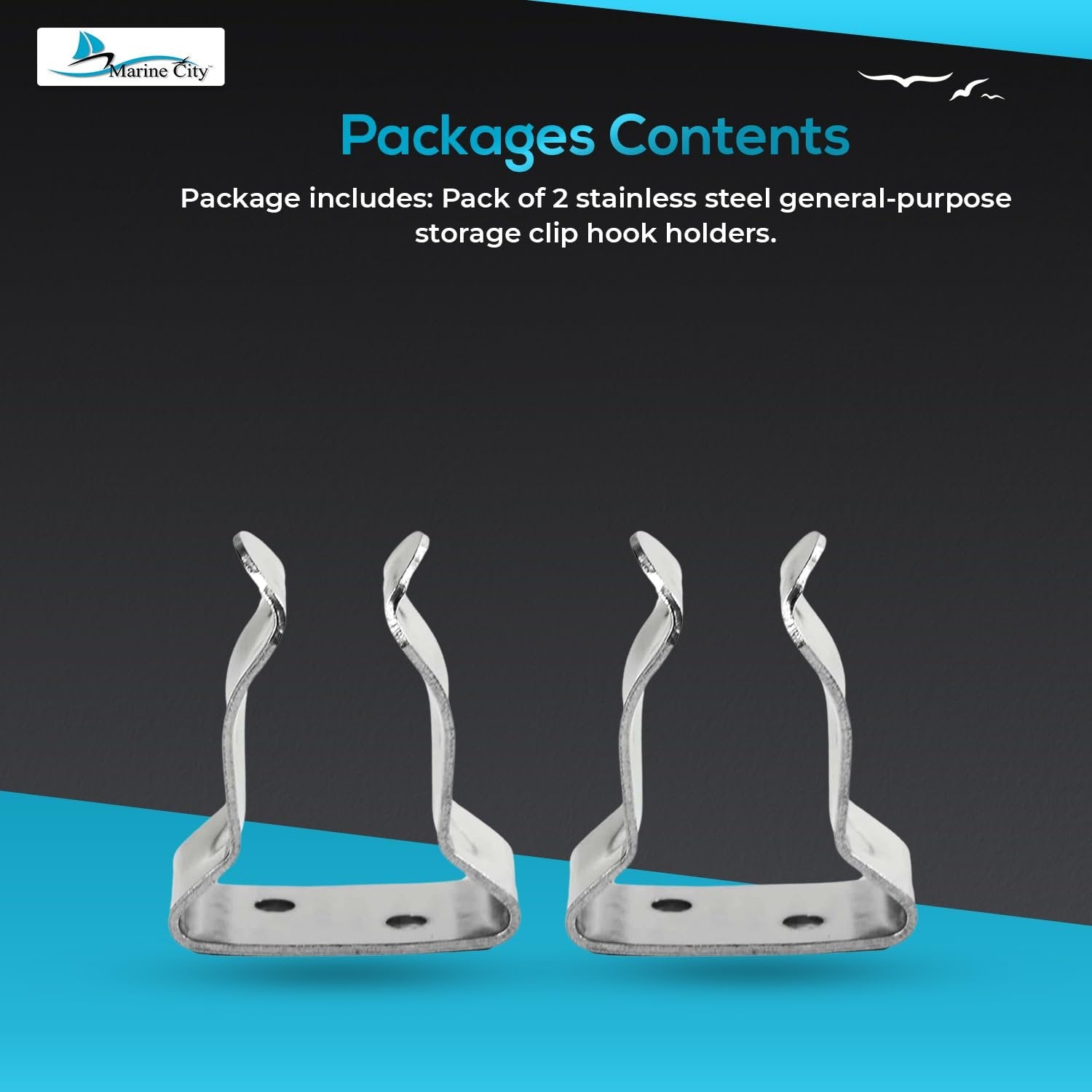 MARINE CITY Stainless Steel Storage Clips – Hook & Spring Clamp (Pack of 2) Marine City