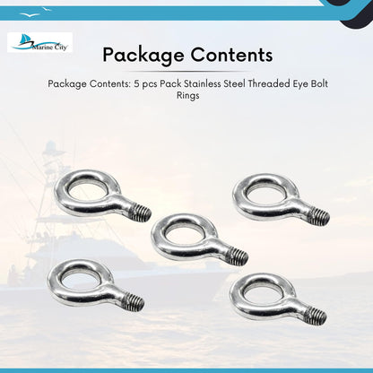 Marine City Anillos de perno de ojo roscados de acero inoxidable para abrazadera de teaser de poste estabilizador (paquete de 5 piezas)