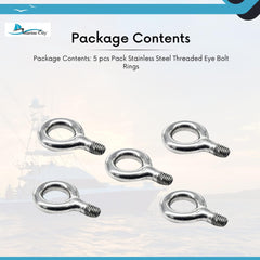 MARINE CITY Threaded Eye Bolt Rings for Poles – 304 Stainless Steel (Pack of 5)