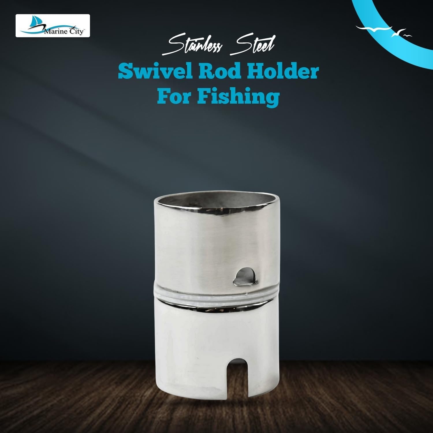 Marine City Swivel Rod Holder–Stainless Steel, Fits 30°/60°/90° Rod Holders-2Pcs Marine City