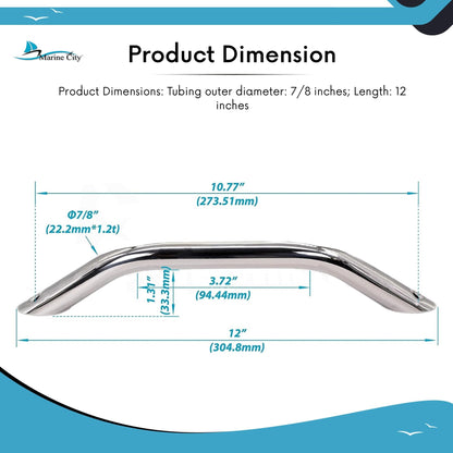 Marine City 304 Stainless Steel Boat Grab Handle – 12” Round Tube Handrail MARINE CITY