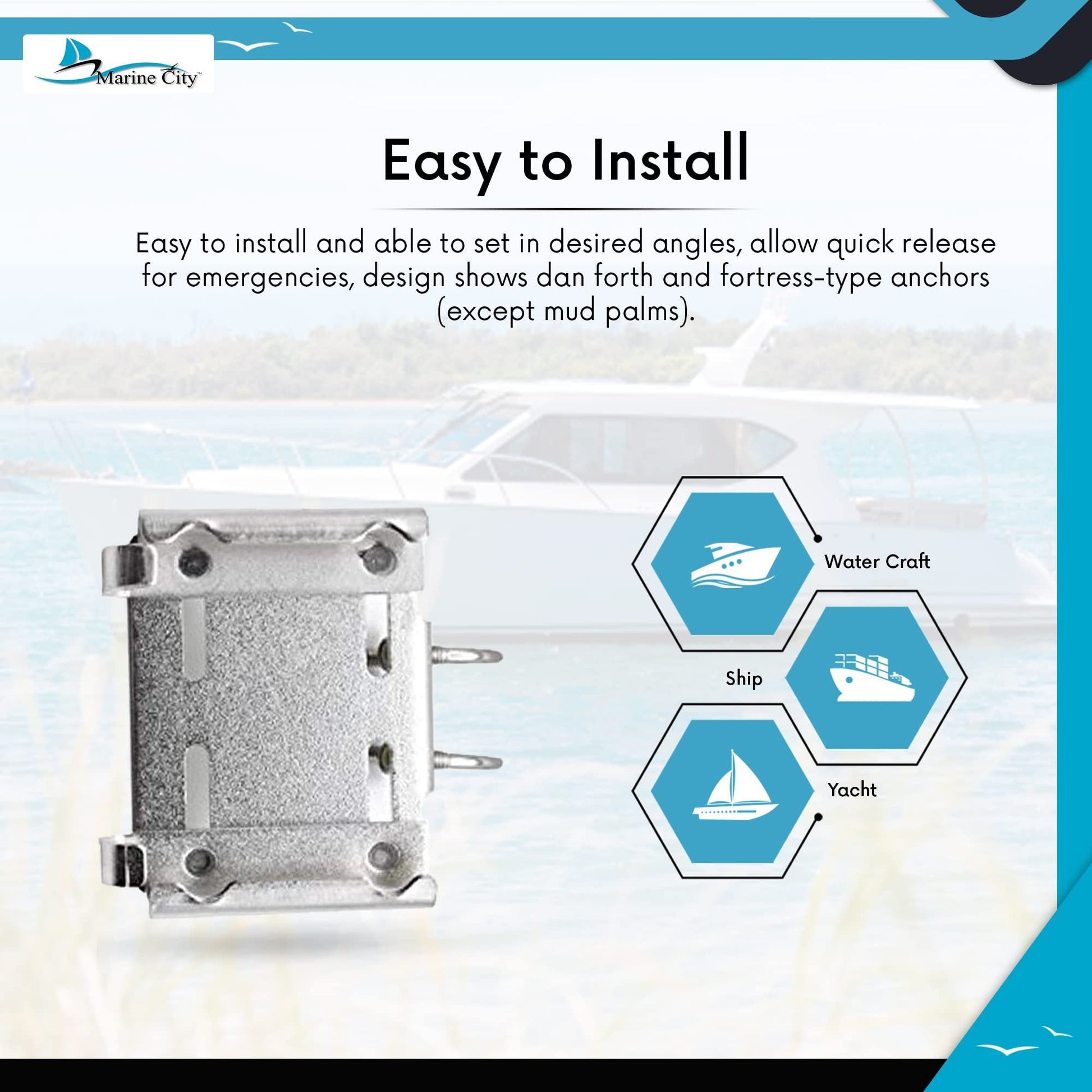 Marine City Stainless Steel Rail Mount Anchor Bracket – Fits 7/8”–1” Rails Marine City