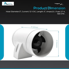 Marine City 12V 3-Inch Hose Bilge Blower – Injection Molded ABS, 158 CFM