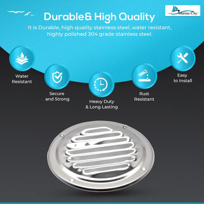Marine City 304 Stainless Steel Round Louvered Vent – 4 Inch, Durable Air Vent Marine City Hardware