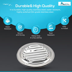 Marine City Ventilación con rejilla redonda de acero inoxidable de 4”/ 5”/ 6” (diámetro; 4 pulgadas) 
