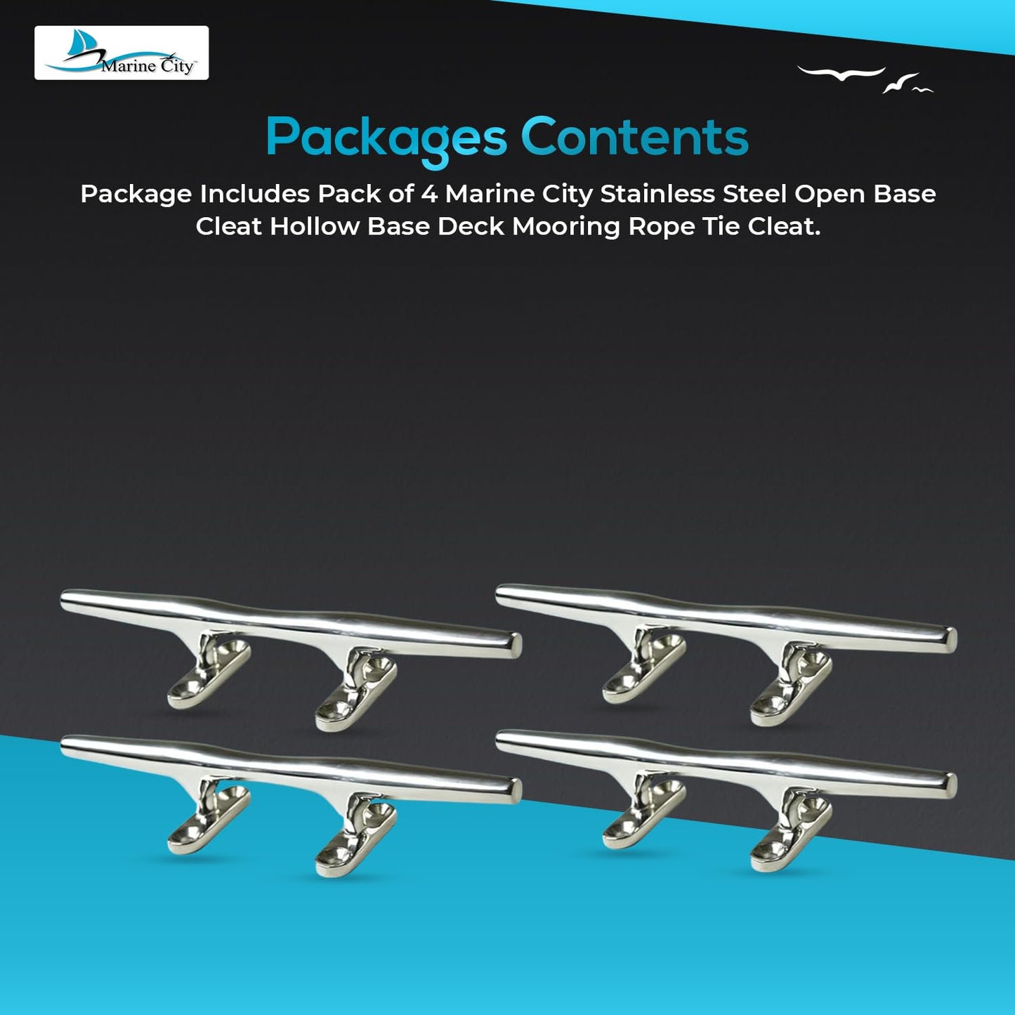 Marine City Dock Cleat – 10" 316 Stainless Steel Mooring Rope Tie Cleat (4 Pcs)