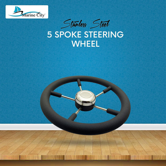 Marine City 5-Spoke Steering Wheel 316 Stainless Steel, 13-7/8", Cast Aluminum