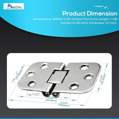 MARINE CITY Par de bisagras de escotilla de montaje empotrado de 180° de acero inoxidable 316 marino para barco (tamaño: 2-3/4 pulgadas x 1-5/8 pulgadas)