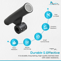 Marine City Soporte para caña de pescar con inserto de vinilo blanco soldado con acabado anodizado negro (longitud 10 pulgadas de diámetro 1-7/8 pulgadas)