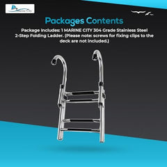 MARINE CITY 2-Step Folding Dock Ladder – 304 Stainless Steel, Anti-Slip