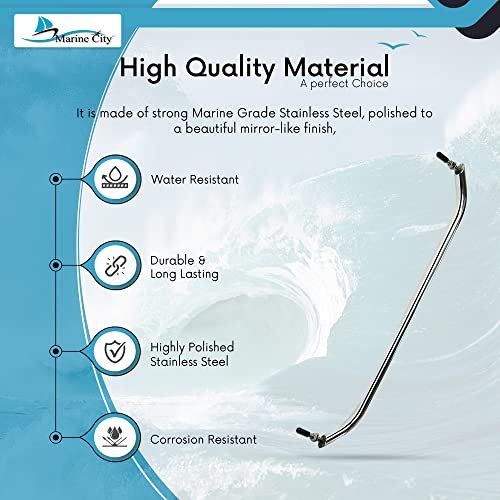 Marine City 23” Stainless Steel Oval Tube Boat Handrail with Flange & Studs MARINE CITY