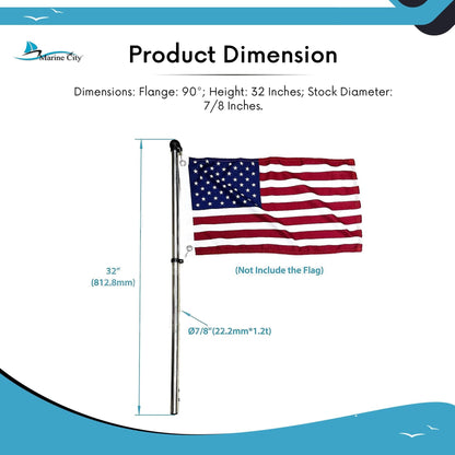 Marine City 32” Flag Stanchion Pole, Stainless Steel with 316 Base, Adjustable MARINE CITY