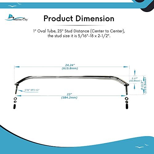 Marine City 23” Stainless Steel Oval Tube Boat Handrail with Flange & Studs MARINE CITY