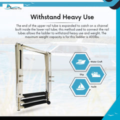 Marine City 3 Step Telescoping Boat Ladder, Stainless Steel, Anti-Slip PVC Steps