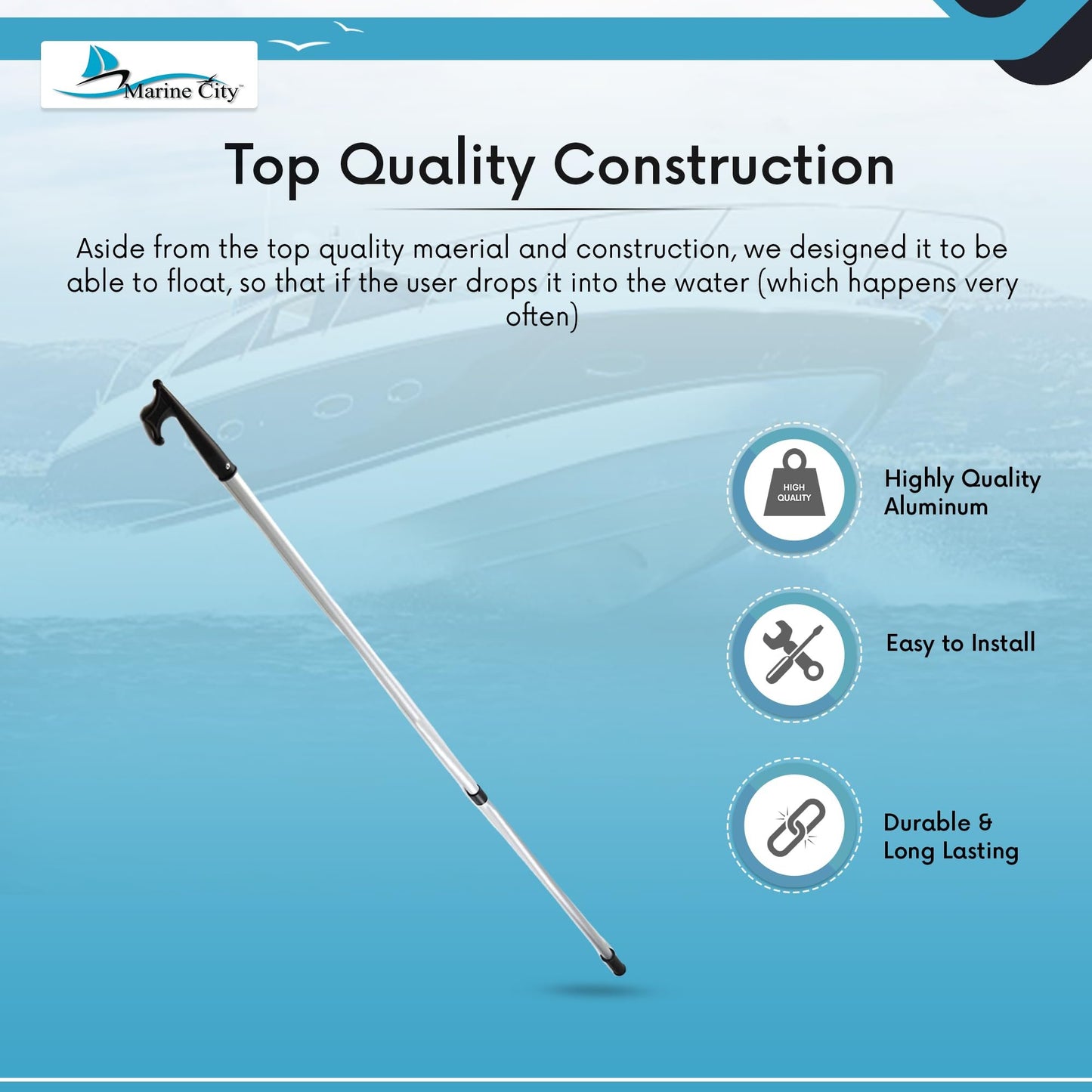 Marine City 2-Step Telescoping Boat Hook – Anodized Aluminum, Adjustable